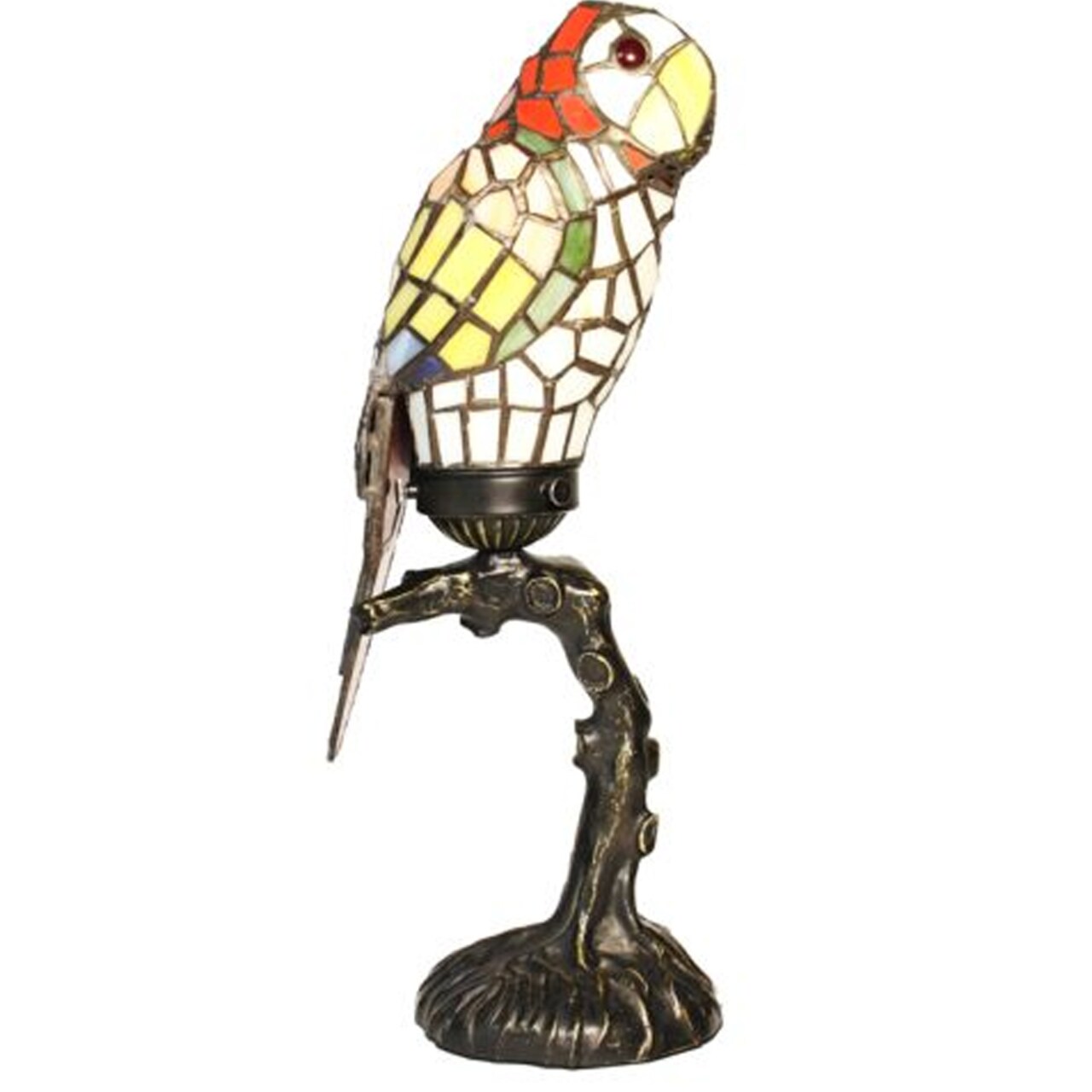 Red Parrot Stained Glass Lamp with Satin Bronze Finish Base - Perfect for a Living Room, Bedroom, Office, & More